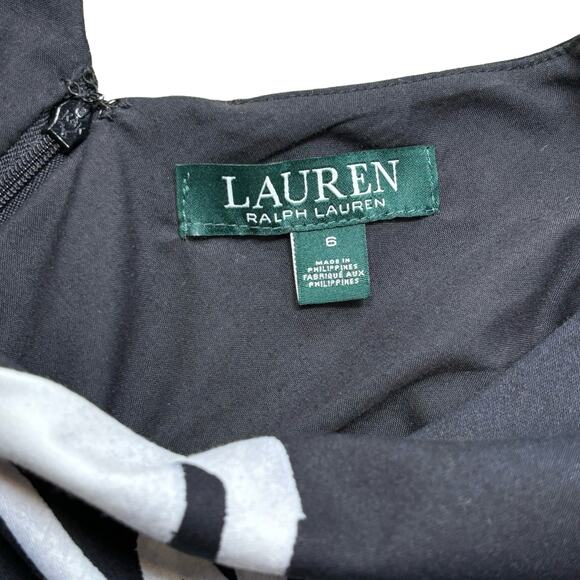 RALPH LAUREN Black & White Floral Fit Flare Dress Pockets Size 6 - Picture 5 of 10